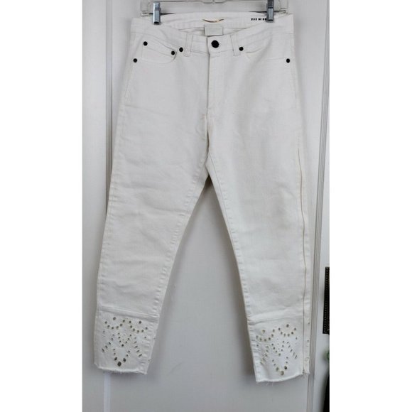 Saint Laurent Paris White Crop Eyelet Jeans High Waist Size 30 D05 W/SK-MW - Picture 1 of 5